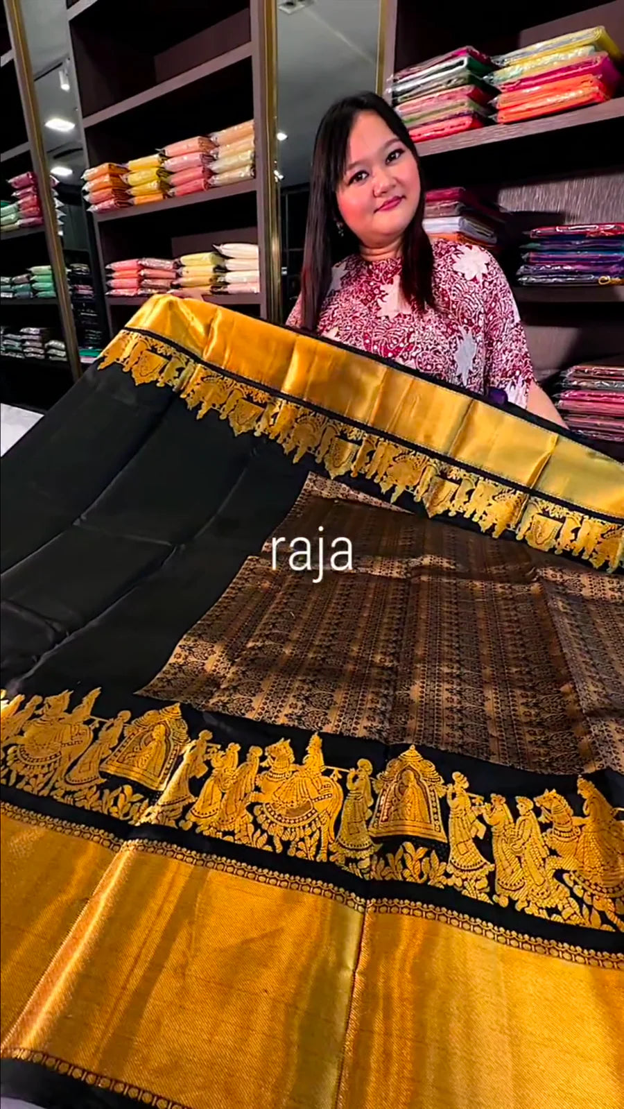 Raja Black Palakku Saree with Golden Zari Work