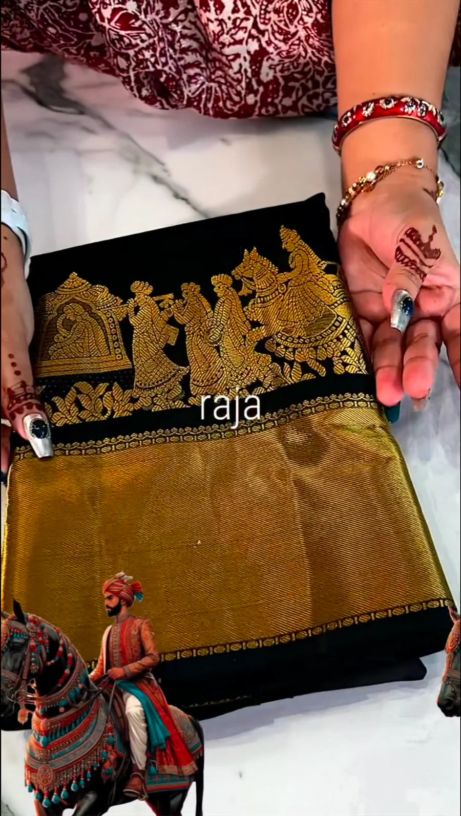 Raja Black Palakku Saree with Golden Zari Work