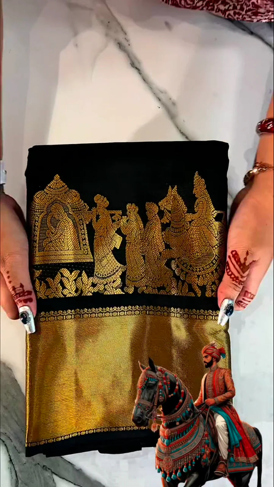 Raja Black Palakku Saree with Golden Zari Work
