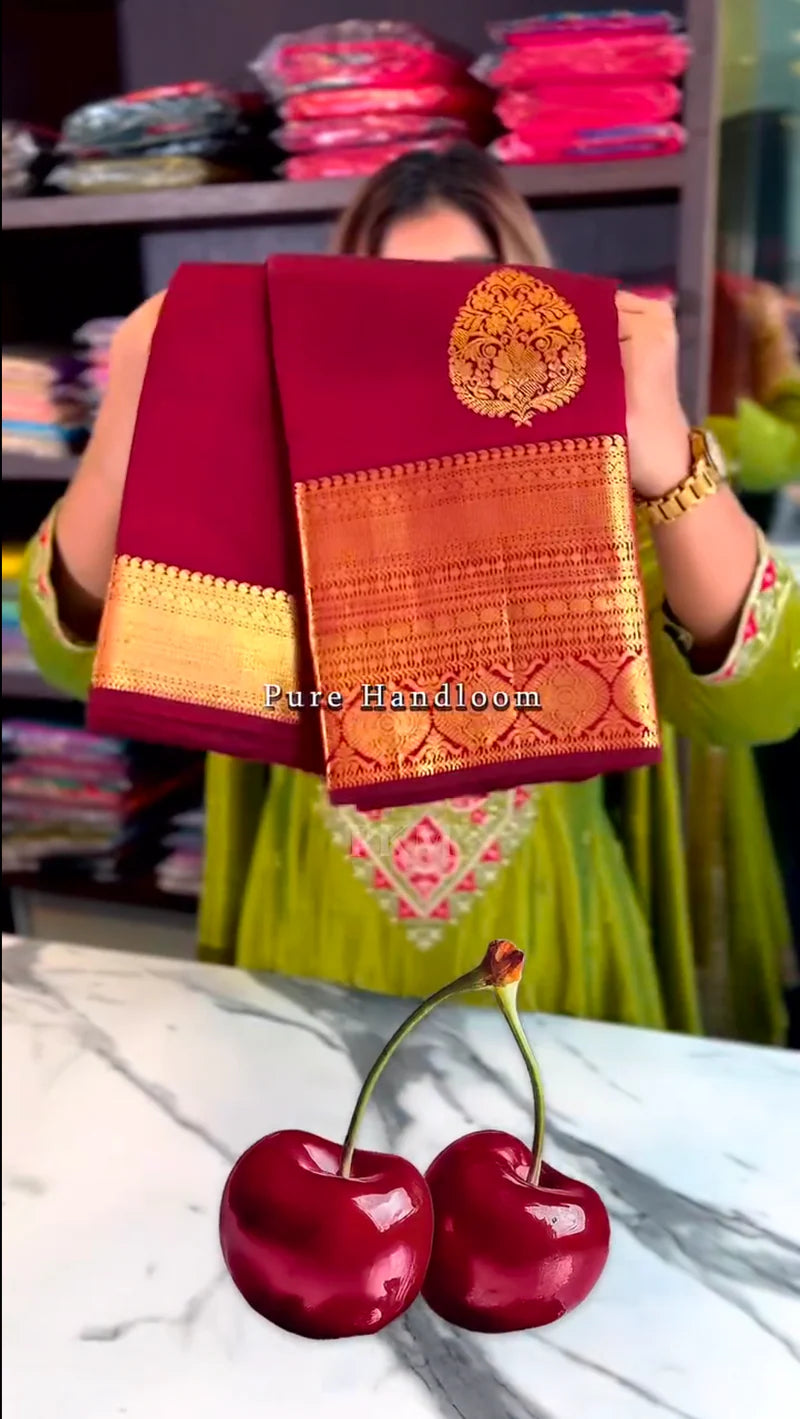 Royal Cherry Kanchipuram Soft Silk Saree