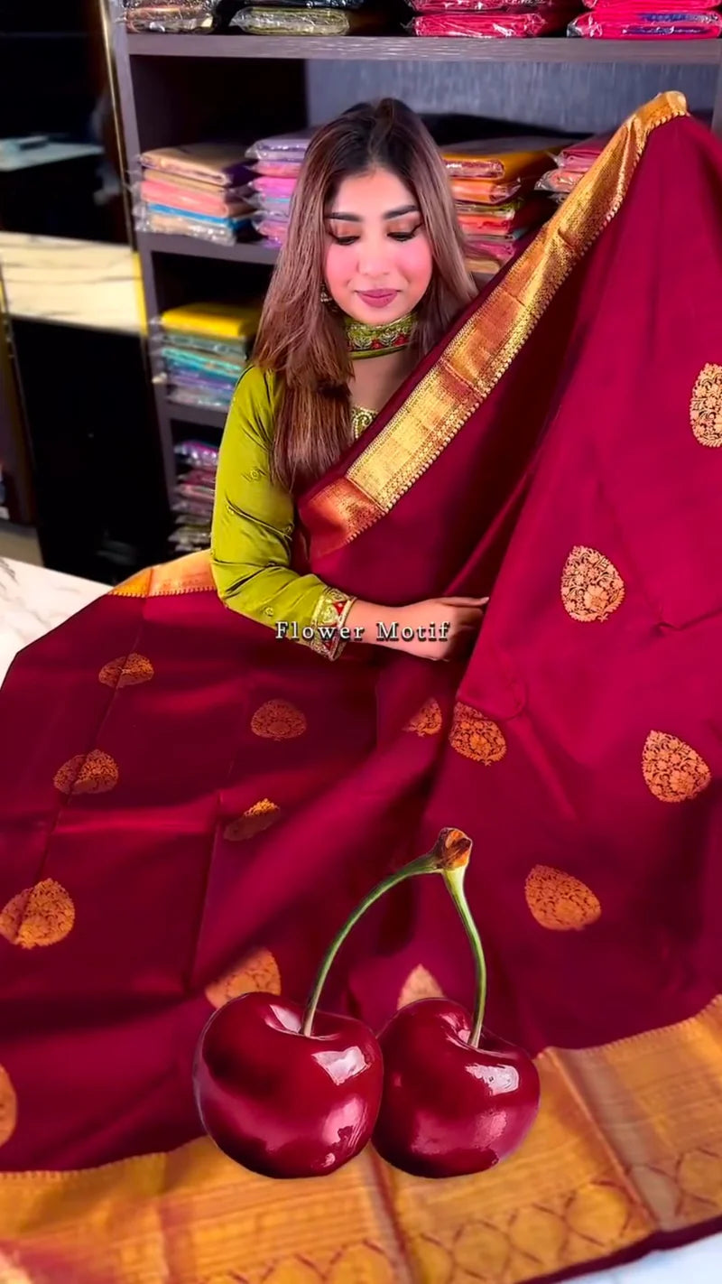 Royal Cherry Kanchipuram Soft Silk Saree