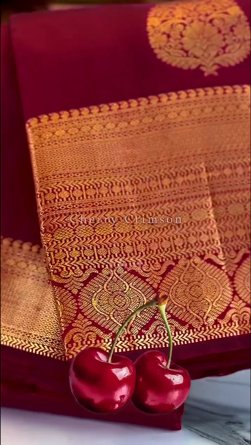 Royal Cherry Kanchipuram Soft Silk Saree