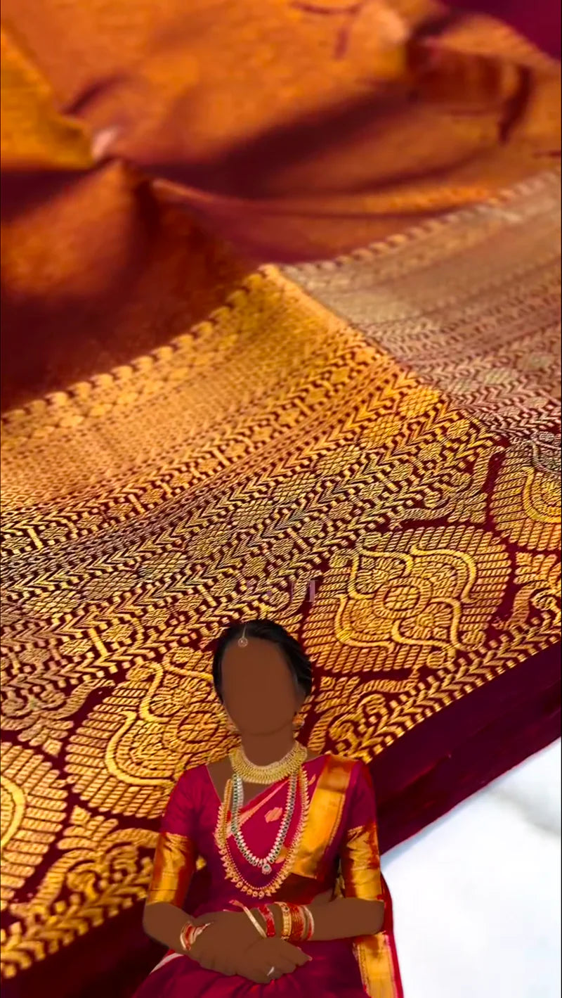 Royal Cherry Kanchipuram Soft Silk Saree