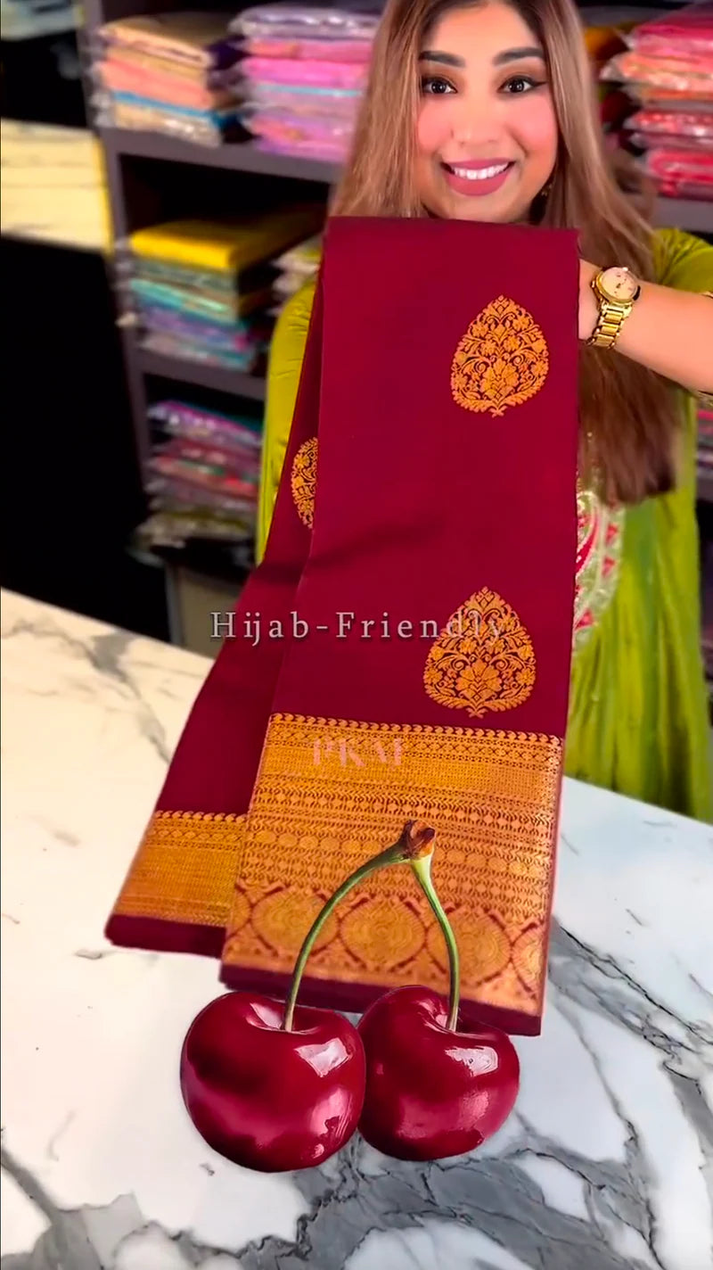 Royal Cherry Kanchipuram Soft Silk Saree