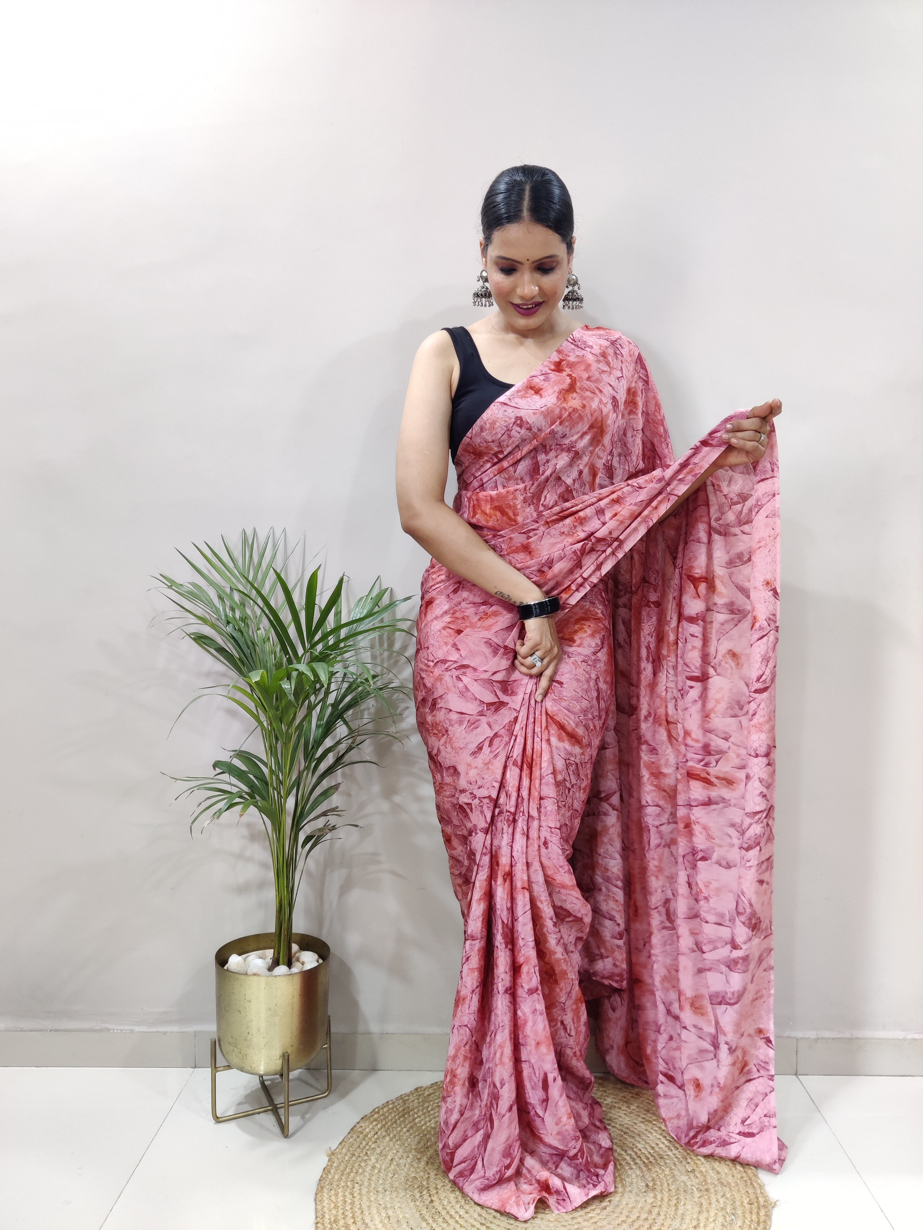 1-min Ready To Wear Saree In Premium Chinon Silk Fabric