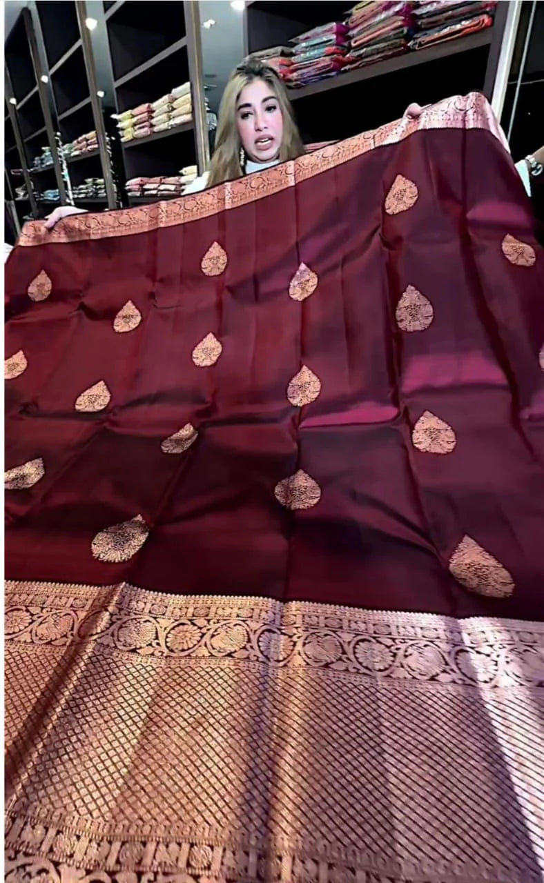Soft Banarasi Silk Saree with Golden Zari Work